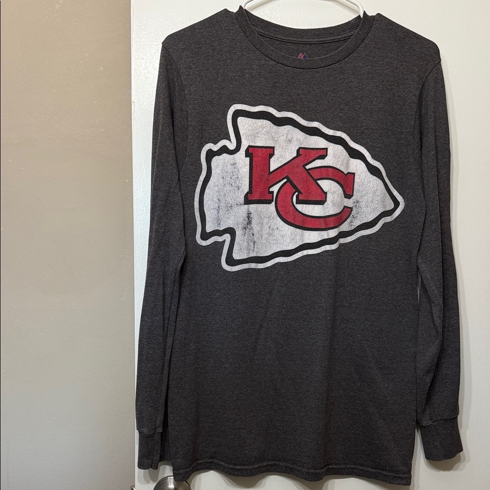 Vintage KC Chiefs Long Sleeve Shirt - Dark Gray with Red KC Logo